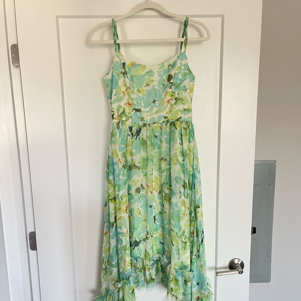 Dress The Population Judy Crescent Flounce Floral Chiffon Dress